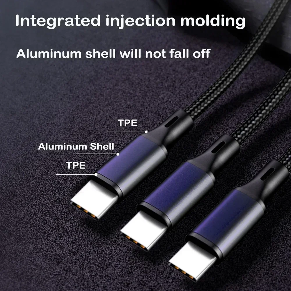 Multi USB Fast Charging Cable,3 in 1 2A Cord Connector with 3 Type C USB Universal Port Adapter