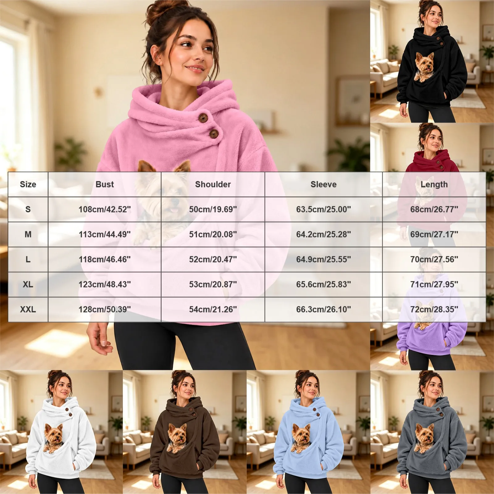 Women Casual Plush Solid Color Pet Pocket Half Zipper Hoodless Sweatshirt Funny Pullover Polyester Sweatshirt Women