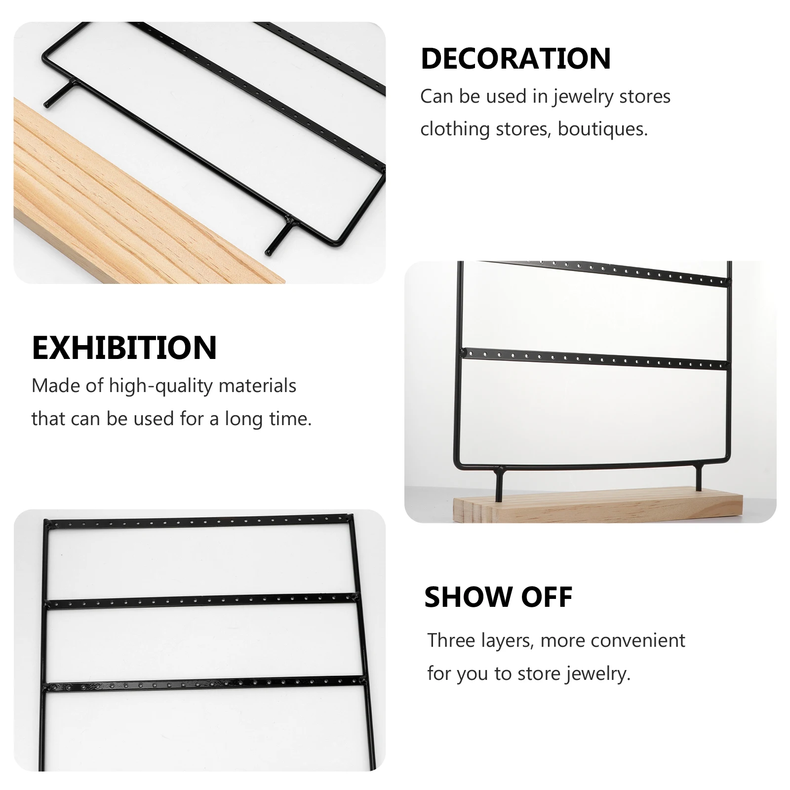 

Earring Necklace Display Stand Iron Jewelry Holder for Shop 3 Layers Storage Rack Premium Material Long Term Use Jewelry