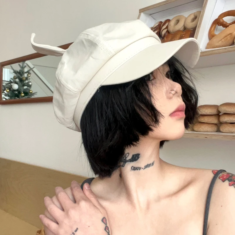 Cute Bow Ears Berets for Women Spring Summer Travel Sunscreen Korean Version Y2k Sweet Cool Girl Retro Octagonal Painter Hats