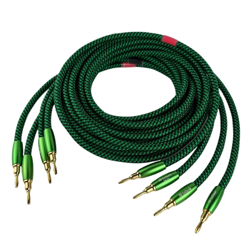 4Pcs Audiophile Green Net Speaker Cable Banana Plug McIntosh HiFi Audio Loudspeaker Wire 2.5m