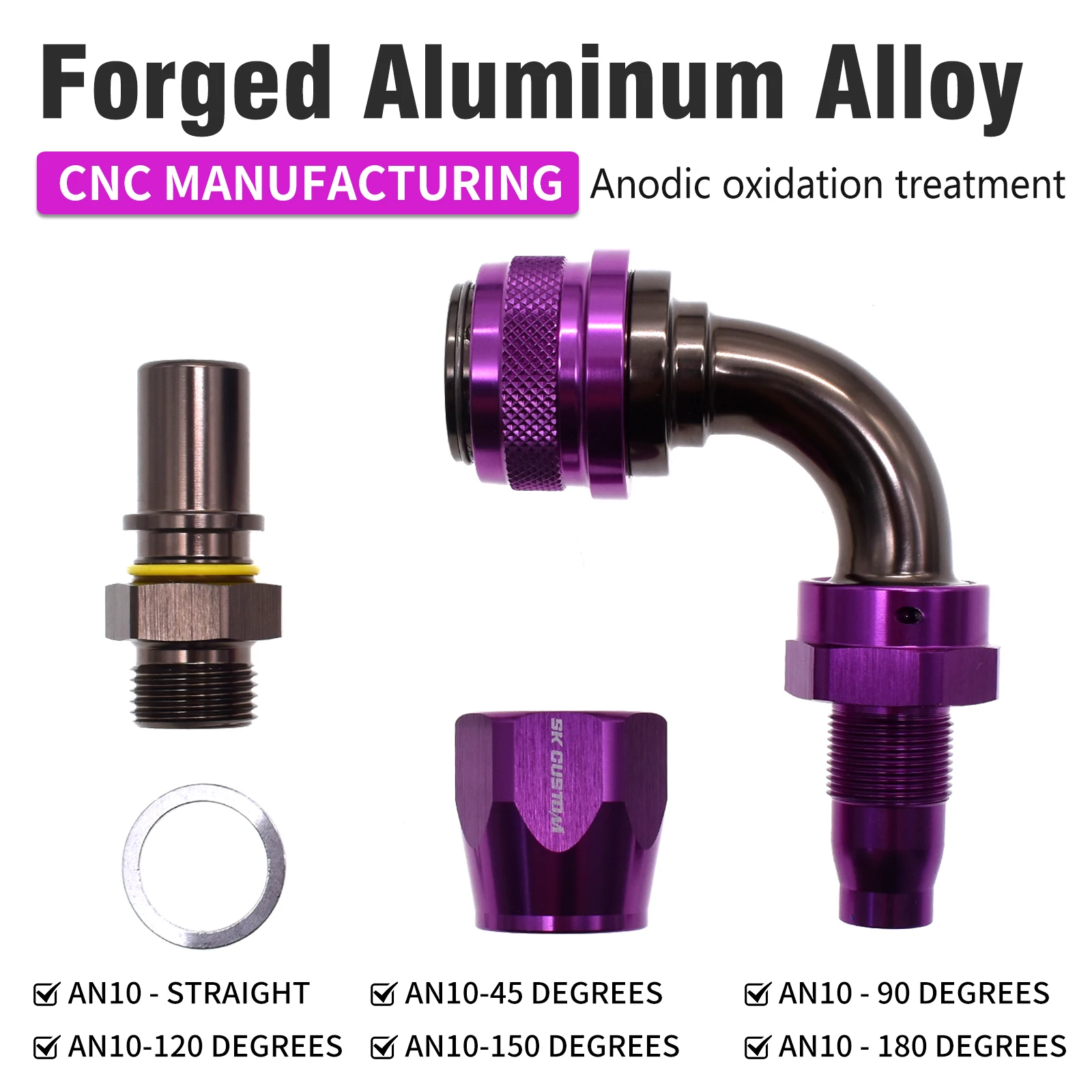 SKCUSTOM Forged Al Alloy Quick Release Hose End Fitting AN10 To M18-1.5 Swivel Hose End Adapter Connector Straight/45°/90 Degree