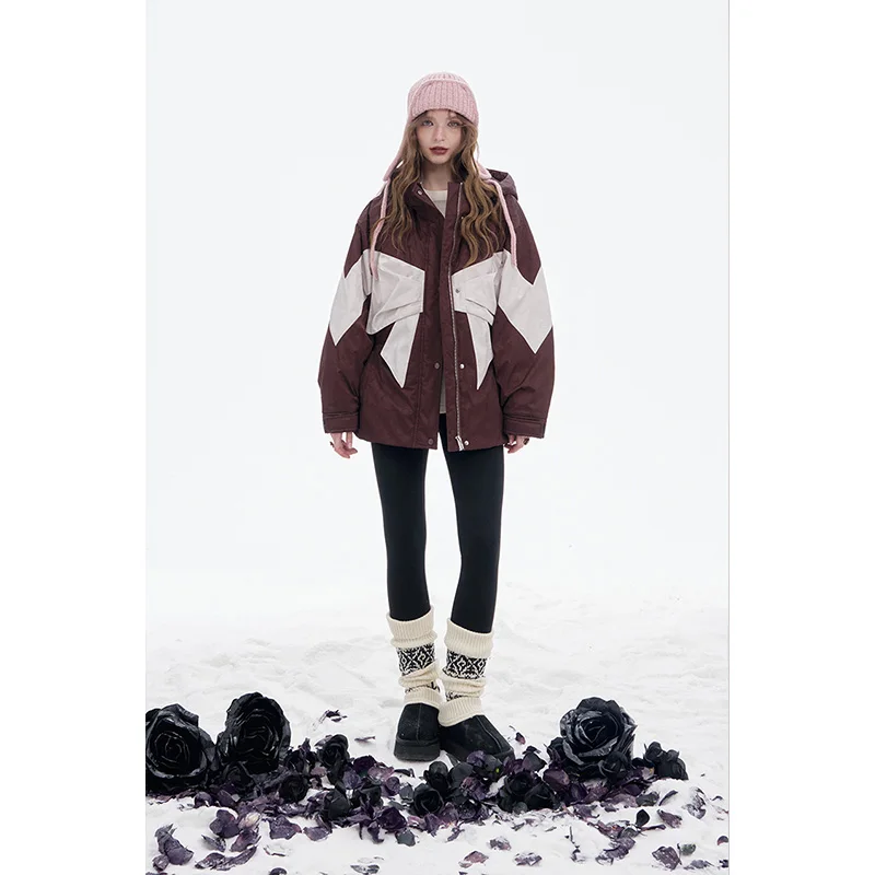 ELFSACK 2025 Winter New Arrivals Y2K Casual Color Dashing Bow Knot Loose Puffer Down Jacket For Women