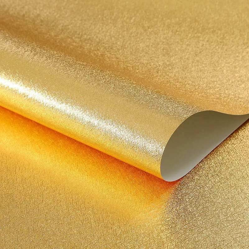 Golden 3D Silk Solid Color Wallpaper for Living Room Dining Room Hotel Ceiling Background Minimalist Plain Brushed Gold Foil