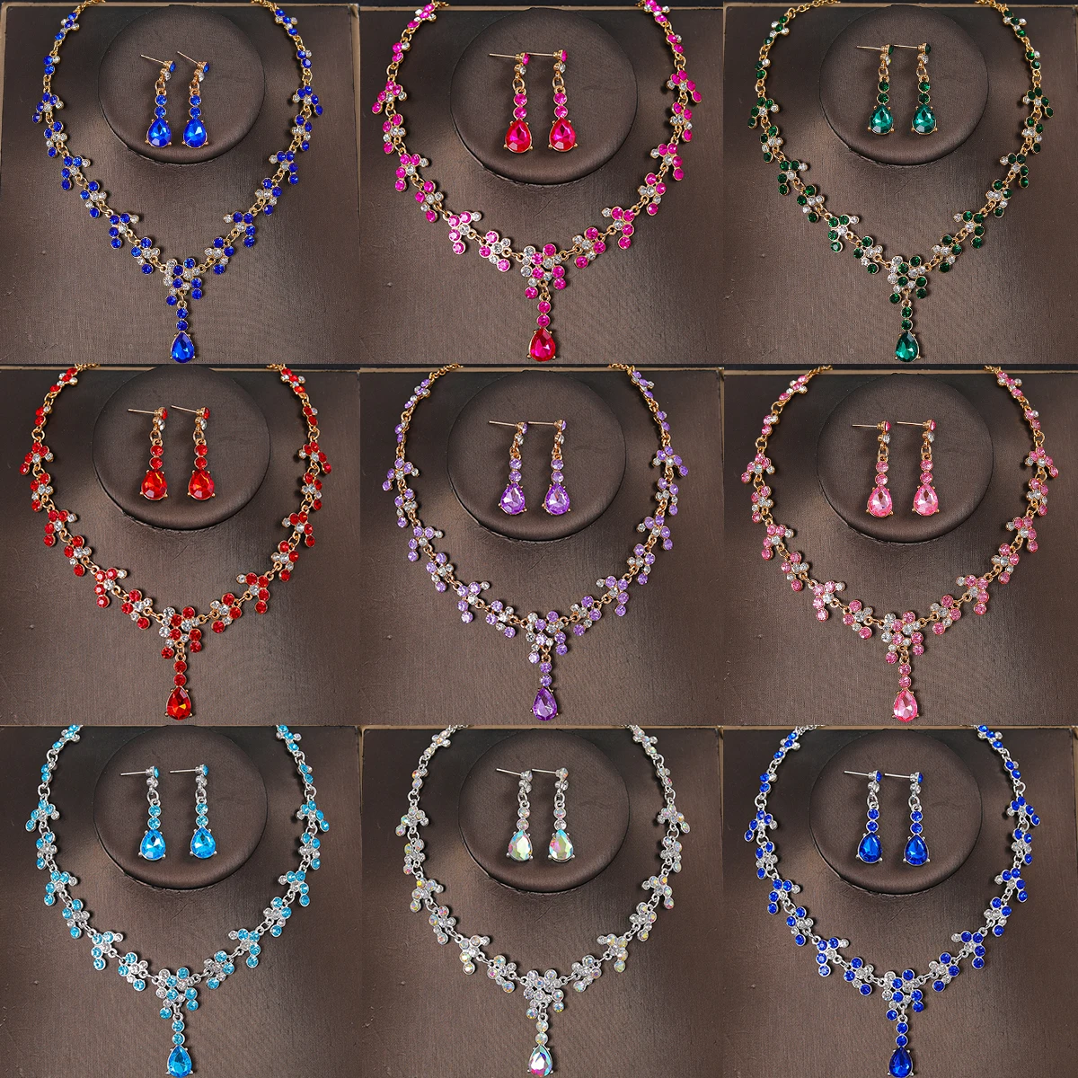 Fashion Crystal Rhinestone Necklace Earrings Set For Women Bride Wedding Hair Accessories Princess Party Pageant Jewelry Sets
