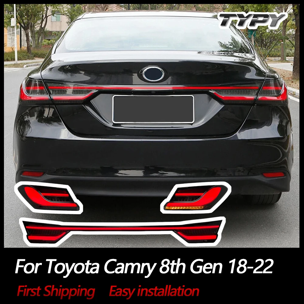 

Светодиодные автомобильные фары через задние фонари в сборе для Toyota Camry 8-го поколения 2018-2022, задние задние фонари DRL, запуск динамического света, стоп-сигнал