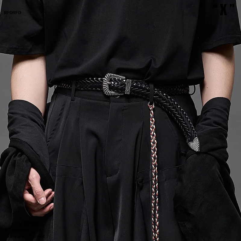 ユニセックス新中国風ベルト-rfdrfd-ダークシリーズニュートラルメンズレディース織物本物の牛革ベルトファッショナブルな多用途ウエストベルト