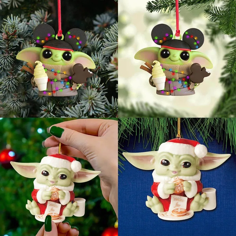 New Mickey Mouse Christmas Tree Pendant Acrylic Car Pendant Backpack Hanger Cute Cartoon Anime Creative Pendant Gift