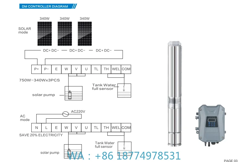 مضخة بئر عميقة تعمل بالطاقة الشمسية عالية لري مياه المزرعة للتجارة الخارجية، مضخة تيار مستمر غاطسة عالية الرفع من الفولاذ المقاوم للصدأ لارتفاع