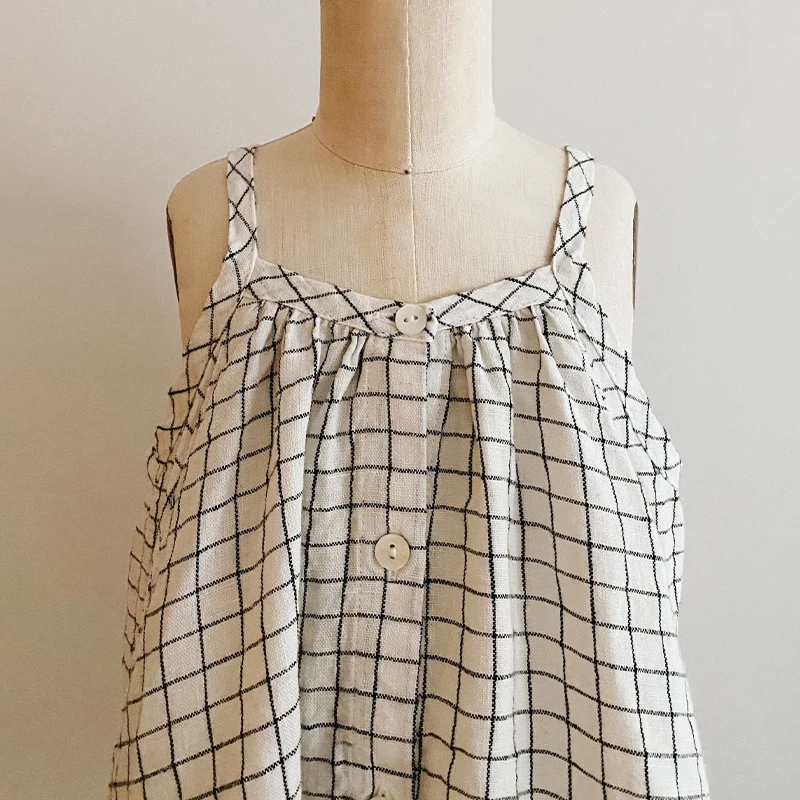 Mädchen Plaid Ärmelloses Spaghetti Strap Kleid 2023 Sommer Neue Baby Mädchen Casual Lose Elastische Taschen Prinzessin Kleider TZ106 – Detail 7