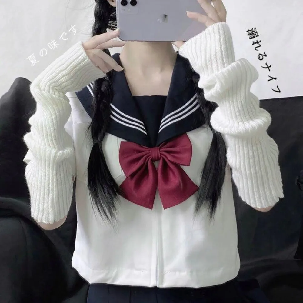 جوارب محبوكة Y2k فتاة الموضة أصابع قفازات الذراع و جوارب السيقان JK كلية نمط المرأة الخريف الشتاء الدافئة منتصف أنبوب كومة جورب