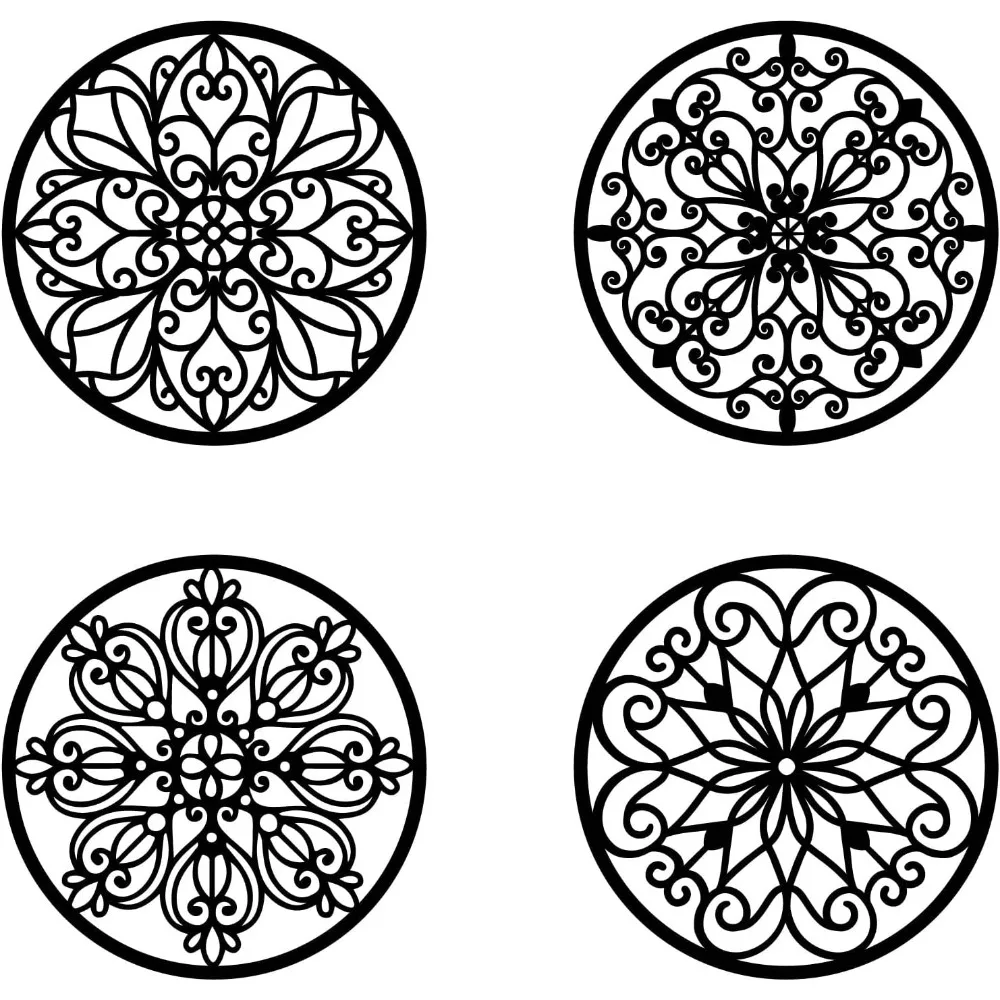 4 Pcs Mandala Wood Wall Art, 11.8 Inch Black Crystal Grid Board Wooden Hollow Wall Art Decor Spiritual Gifts Home Zen Wall