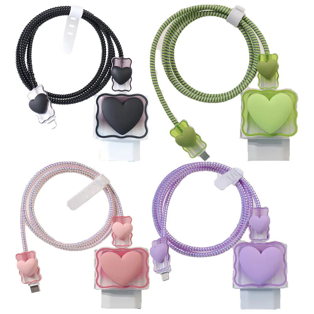 3D Soft TPU Cute Heart Protective Case For IPhone 20w Fast Charger Covers Cable Protector Winder Shell Multiple Styles Available