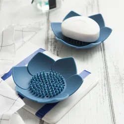 Portable Silicone Draining Soap Box Lotus Shape Dish Soap Box Non-Slip Easy Drain Soap Tray Bathroom Accessories