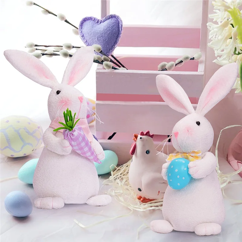 Décorations de pâques de printemps, décorations de lapin de pâques, Figurine de lapin en peluche, cadeaux de pâques pour plateau à plusieurs niveaux, décoration de maison