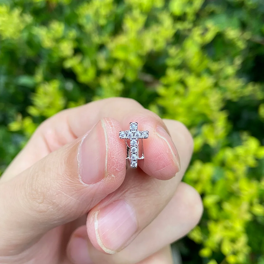 RACHELZ Hip Hop Zircon Cross Teeth Grillz Fashion single CZ Stone Tooth Caps For Women Men Jewelry Cosplay