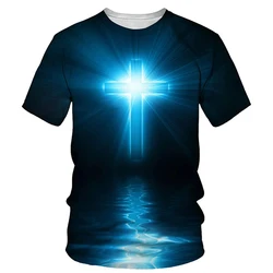 Cross Jesus 3D Printing Men's T-shirt 2024 Summer O Neck Short Sleeve Tees Tops Kids Clothes Fashion Casual Boys T-shirts