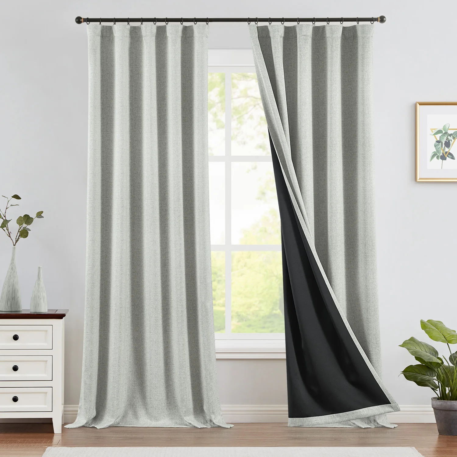 Modern Linen Look Blackout Curtains Set of 2, Complete Light Blocking Thermal Window Treatments, Soundproof Draft Stopper Drapes