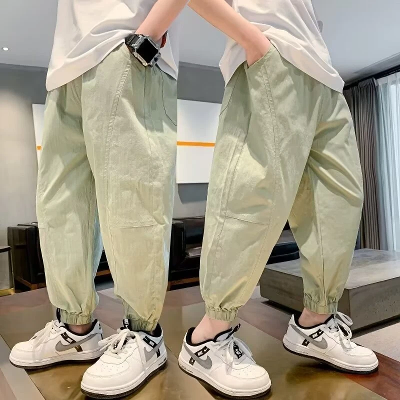 

Boys Solid Color Elastic Waist Harem Long Pants Cool Loose Pleated Children Casual Pant Trousers Pants for Teenager