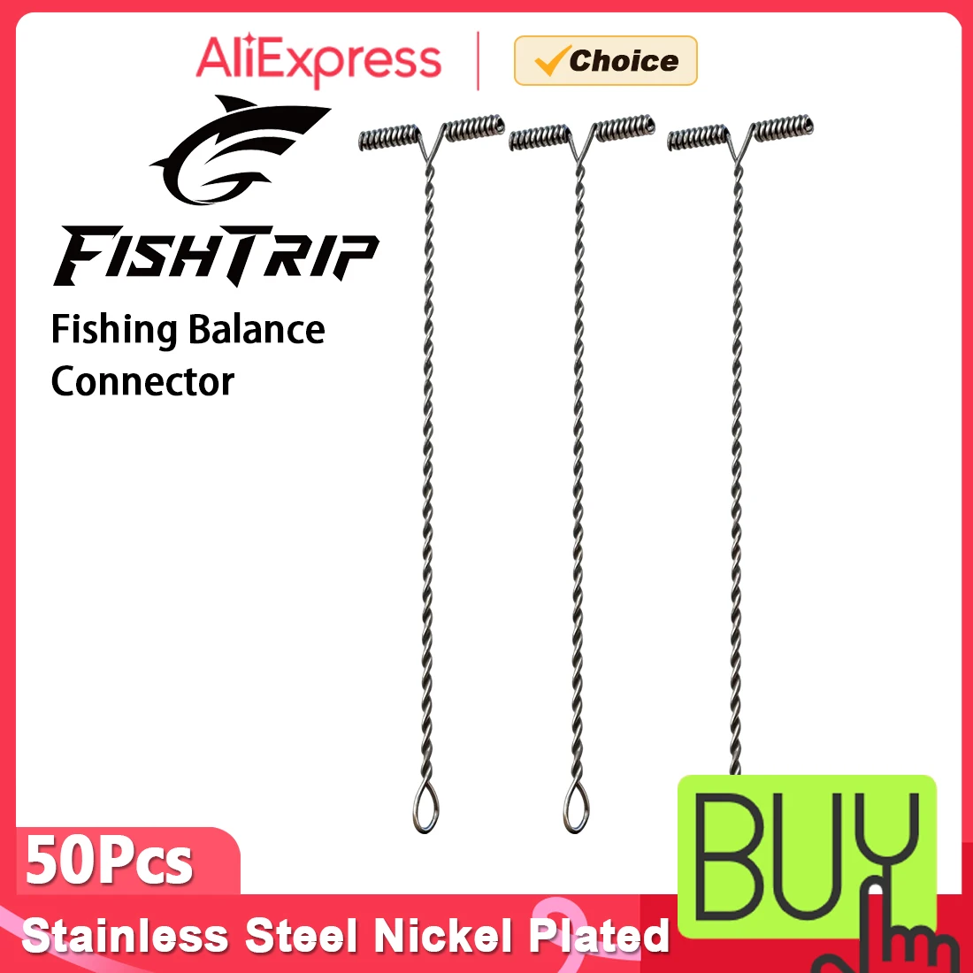 FishTrip 50pcs Fishing Balance Connector T-balance stainless