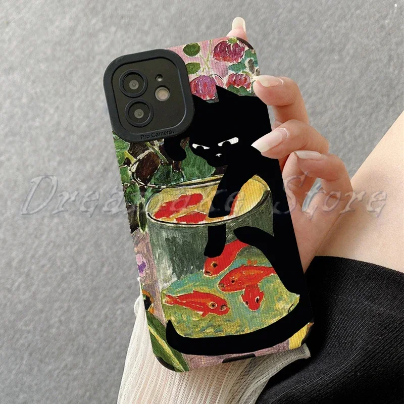 Goldfish and A Cat Phone Case for Iphone 11 Pro Max Iphone 16 Pro Max Iphone 13 Pro Max Iphone 14 Pro Max Iphone 15 Pro Max Case