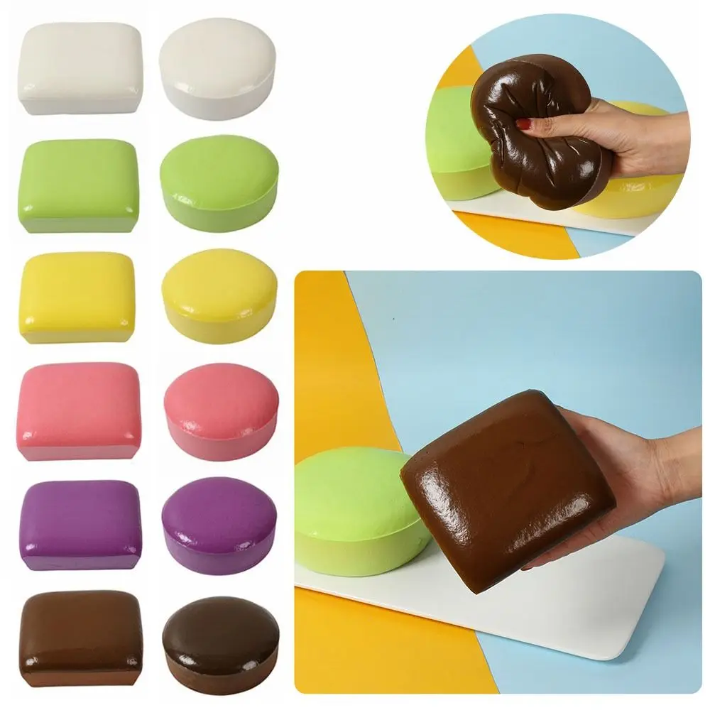 Novelty PU Sticky Toast Slow Rebound Soft Round/Square Simulation Bread Squeeze Creative Funny Toast Pinch Tricky