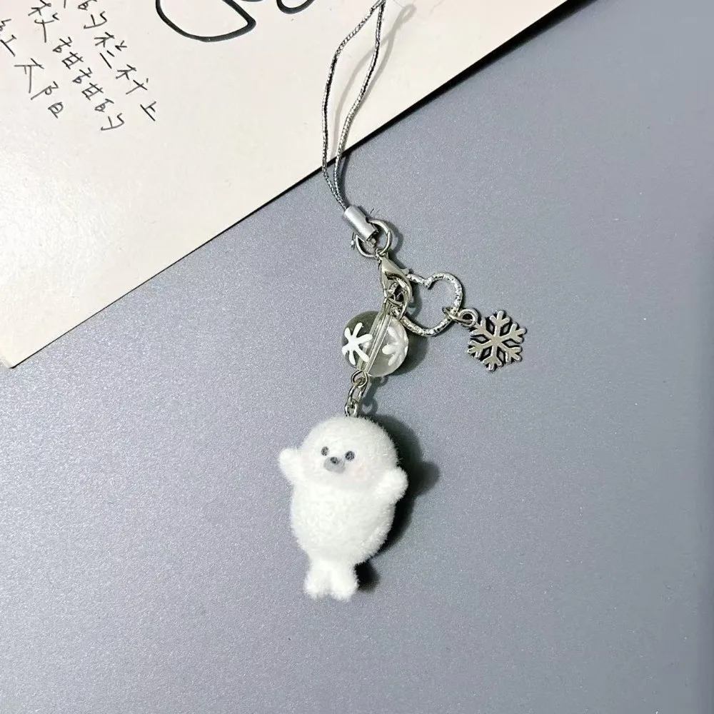 Cute Design Flocked Seal Pendant Fluffy Texture Resin Material Marine Animal Charm Lightweight White Color