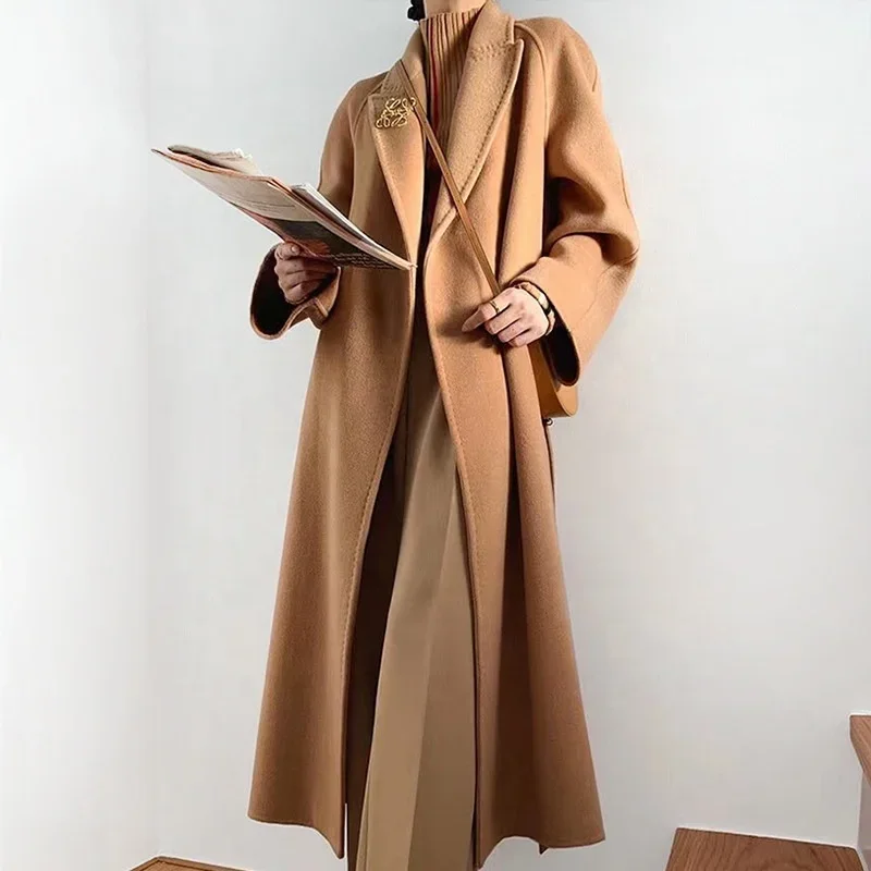 2023 Autumn/Winter Wool Double sided Wool Coat Breast Pin Lengthened Loose Coat Wholesale for Women Manufacturers