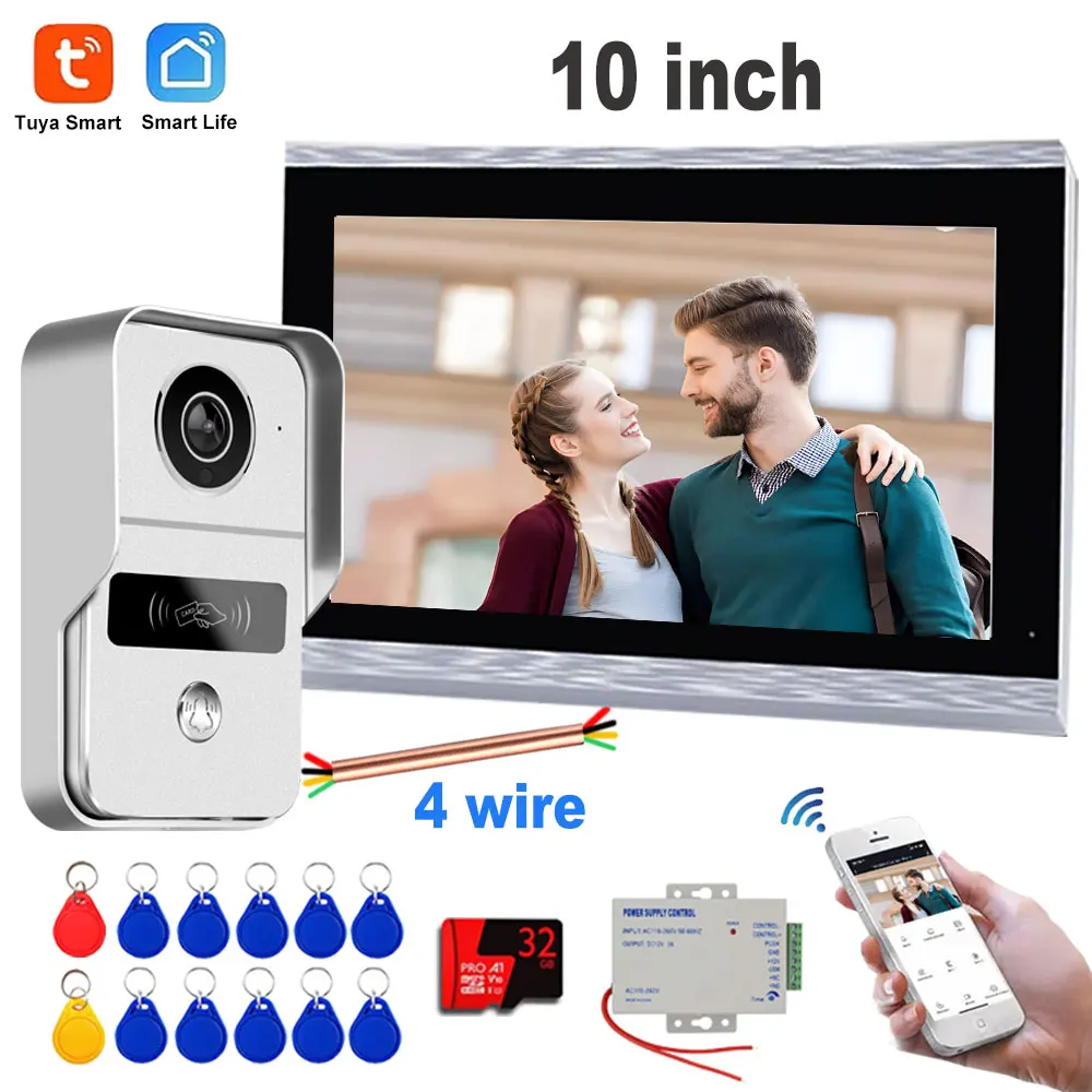 New 10 Inch Tuya 1080P Color Touch Screen Wireless Wifi Video Doorbell Smart APP Home Intercom for RFID Access Control System