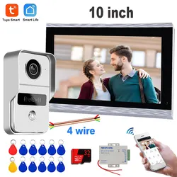 New 10 Inch Tuya 1080P Color Touch Screen Wireless Wifi Video Doorbell Smart APP Home Intercom for RFID Access Control System
