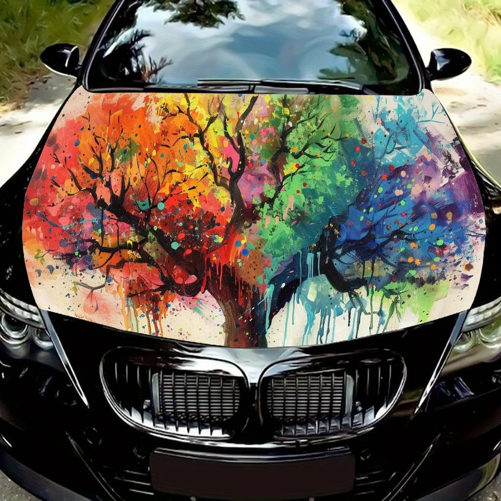 

Прохладная разноцветная пленка на капот автомобиля с изображением дерева, цветная виниловая наклейка, графический капот грузовика, автоаксессуары, украшение, наклейка, подарок