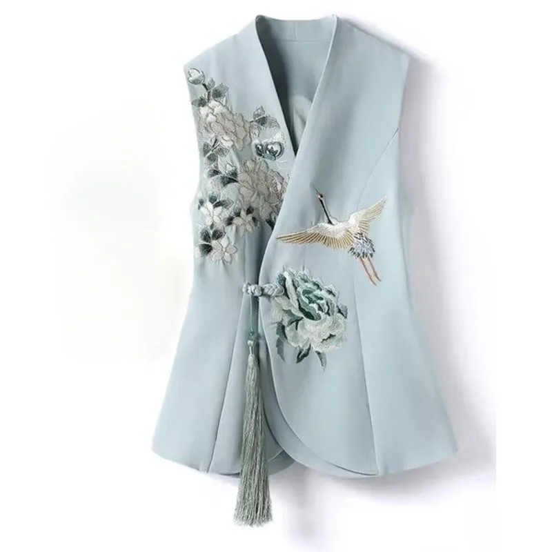 Spring Autumn Blazers Vest Female New Fashion Embroidered Sleeveless All-match Causal Blazers Waistcoat Female Jacket Tops