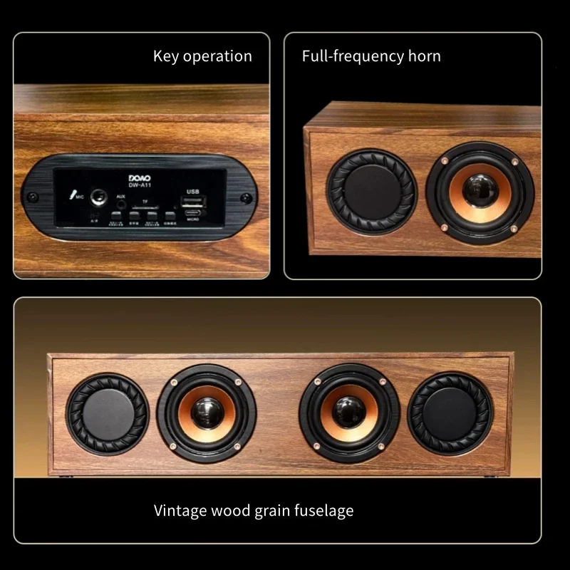 Altoparlanti Bluetooth in legno Subwoofer wireless portatile Mega Bass Computer di casa Echo Soundbar da parete HiFi Stereo TF AUX U Disco