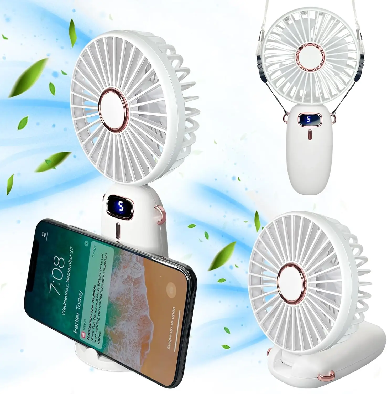 Portable Fan, Personal Fan, 5-IN-1  Mini Fan, USB Rechargeable Fan, 3000mAh Battery with 5 Speed, Portable Travel Fan for Women