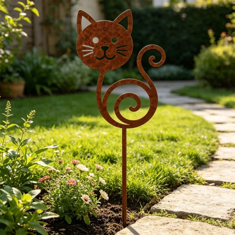 Planter Stake Ornament for Outdoor Garden Space, Metal Rusty Animal Yard Decors with Pointed Ground Stake and Weathered Y5GB