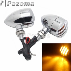 PAZOMA Chrome and Brass Grill Bullet Aluminum Turn Signal Indicator Lights Blinker For Harley Chopper Sportster Dyna