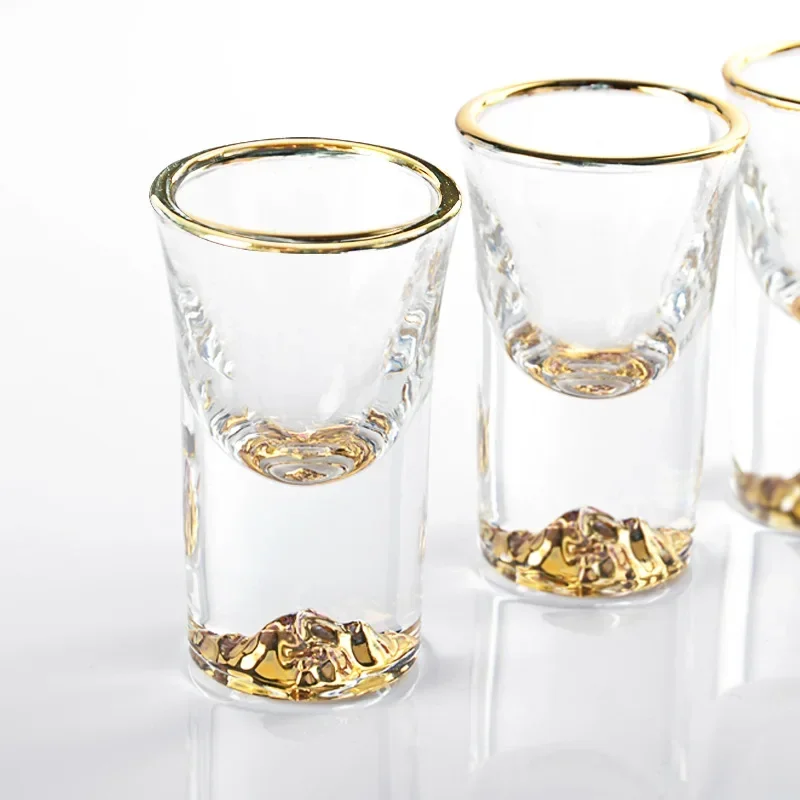 Crystal Liquor Spirits Shot Glasses Gold Foil Rim Mountain Wine Glass Vodka Whisky Bar Brandy Snifters Bullet Cups