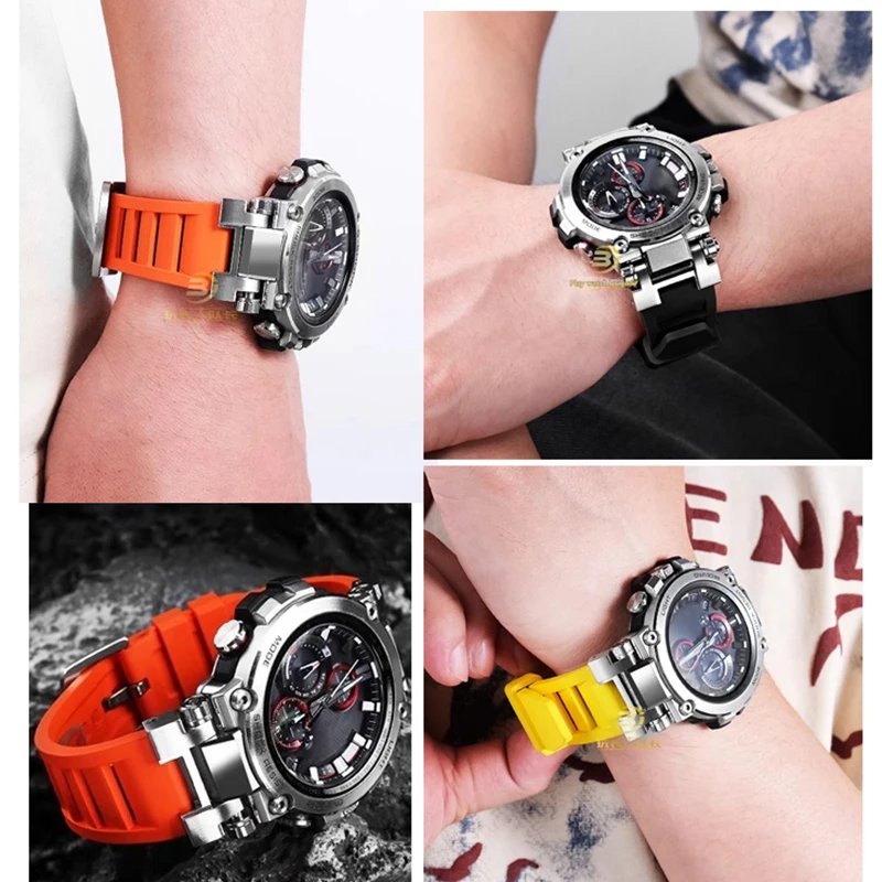 حزام مطاطي قابل للتنفس لـ G-SHOCK كاسيو الصلب القلب MTG-B1000 MTG B1000 تعديل فلورو المطاط حزام الساعات معصمه مقاوم للماء