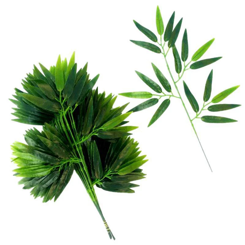 50Pcs/lot Artificial Bamboo Leaf Simulation Plastic Bamboo Leaves Branches For Wedding Ornaments Home Garden Office Decorations