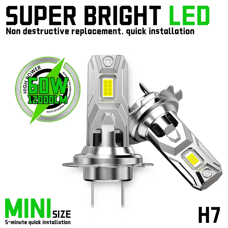 2 pièces 12000LM LED Turbo phare CANBUS sans erreur H7 LED très brillante ampoule de phare 80W Turbo Auto lampe 6000K lumière blanche 12V 24V