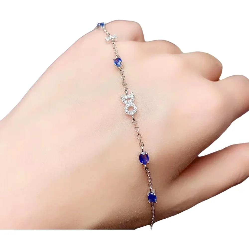

KJJEAXCMY-925 Sterling Silver Fine Jewelry, Natural Sapphire Bracelet Luxury Female Vintage Bracelet, Party Gift, Christmas Girl