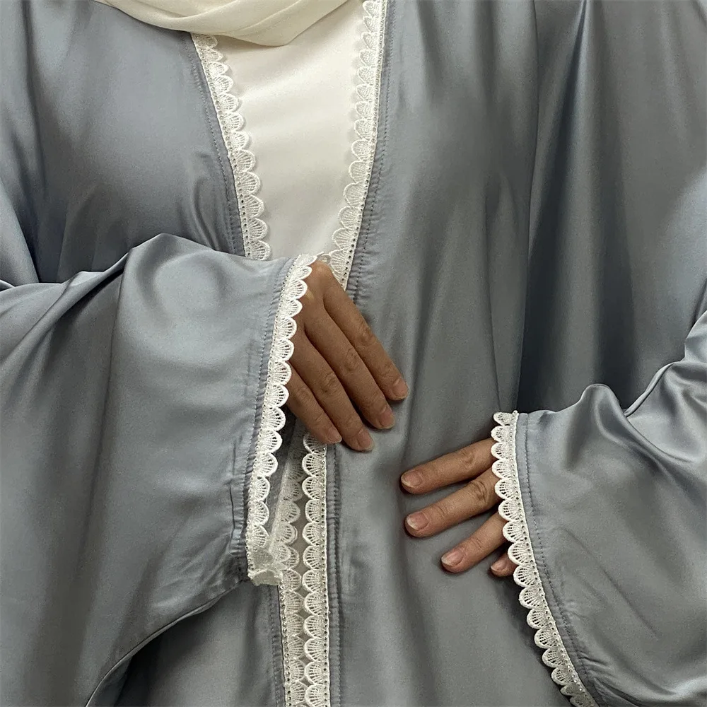 Ramadan Batwing Kimono เปิด Abayas สําหรับผู้หญิงมุสลิมชุดซาติน Kebaya ดูไบเปิด Abaya ชุดกิโมโนเสื้อสเวตเตอร์ถักเสื้อผ้าอิสลาม Kaftan