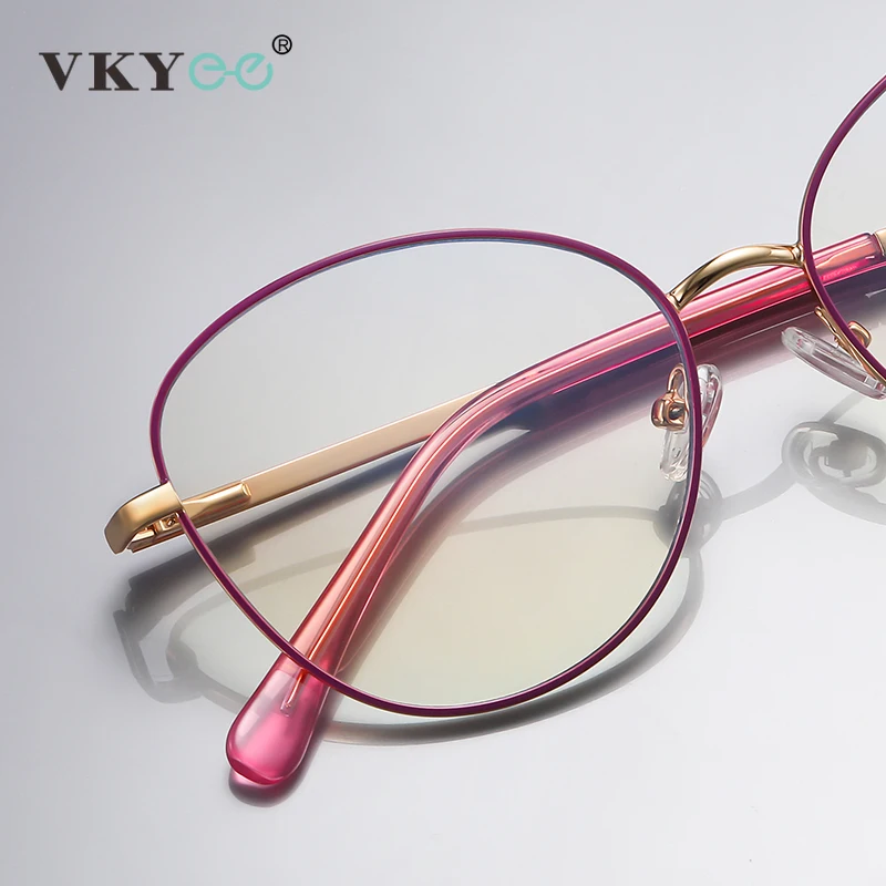 VKYEE Women\'s Round Fashion Photochromic Anti-Blue Light Reading Glasses Myopia Hyperopia Customizable Prescription PFD3054