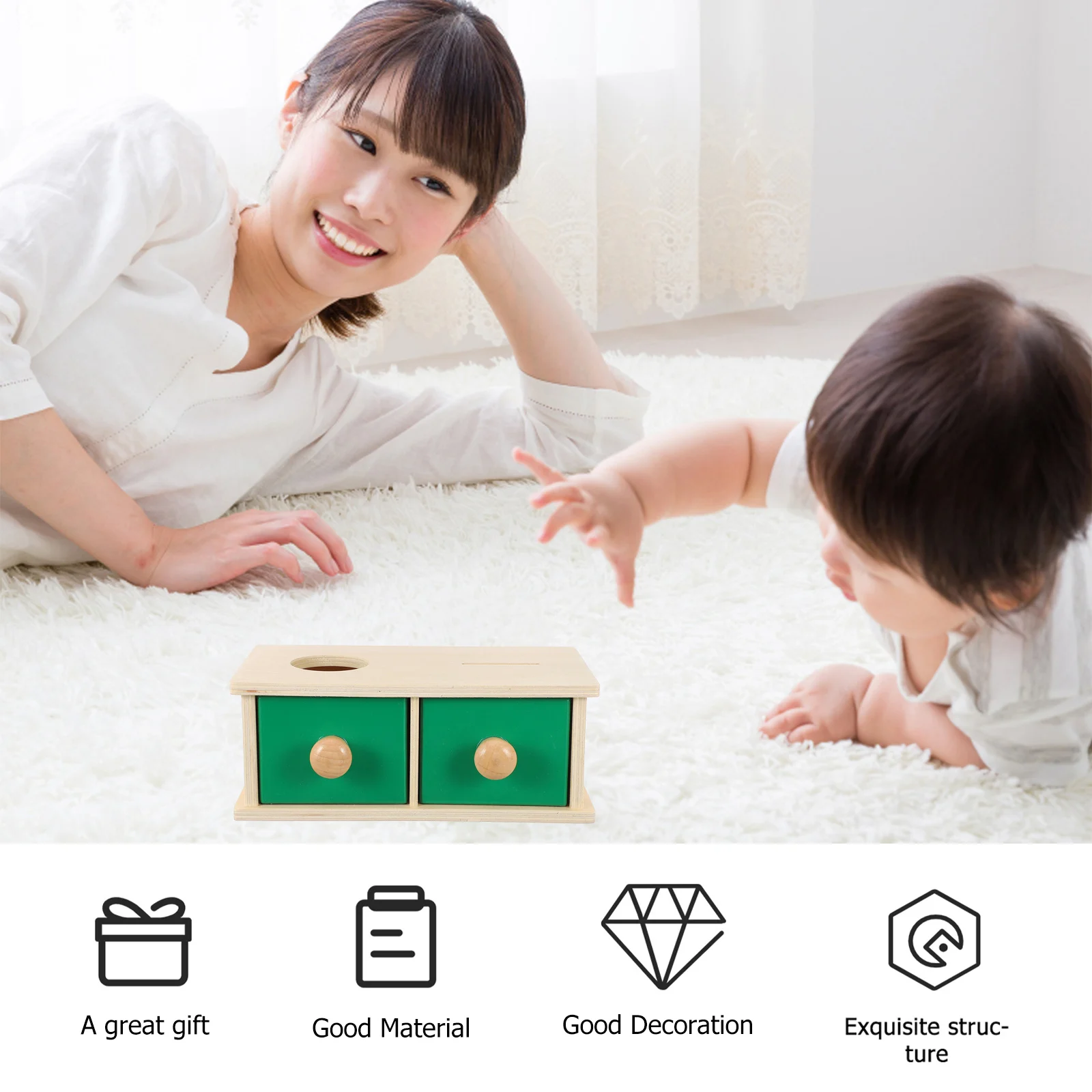 Münzbox aus Holz, Spielzeug für Kinder, pädagogisch, Montessori, glatte Kanten, Baby-Feinmotorik, Aktivität für Eltern und Kinder