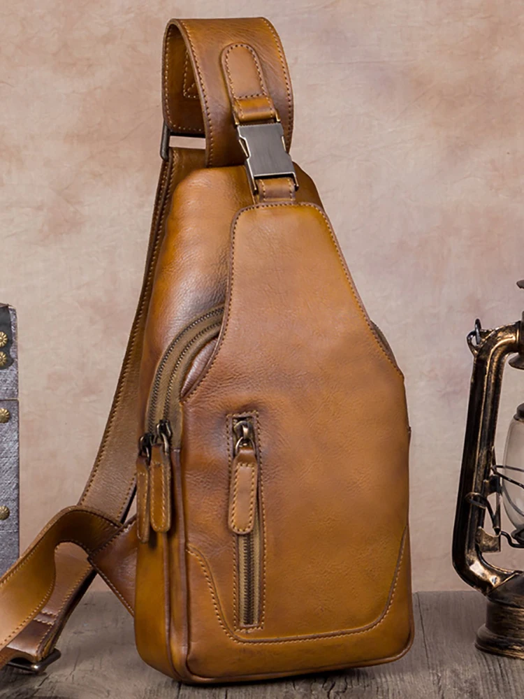 

Ретро ручной работы из воловьей кожи с верхним слоем, повседневная сумка через плечо, мужская нагрудная сумка, большая вместительная кожаная сумка для отдыха для молодежи