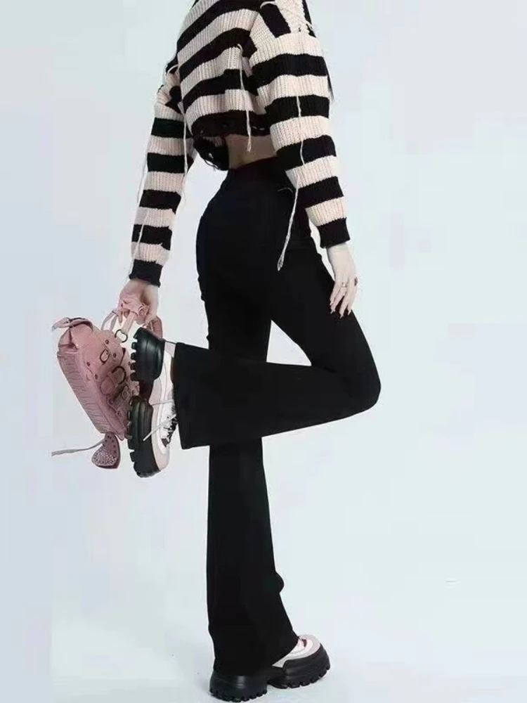 

Джинсы-клеш женские, тонкие, весенние, Ulzzang, для отдыха, женская крутая уличная одежда, джинсовая одежда с высокой талией, потертые, базовые, винтажные, полная длина, мода