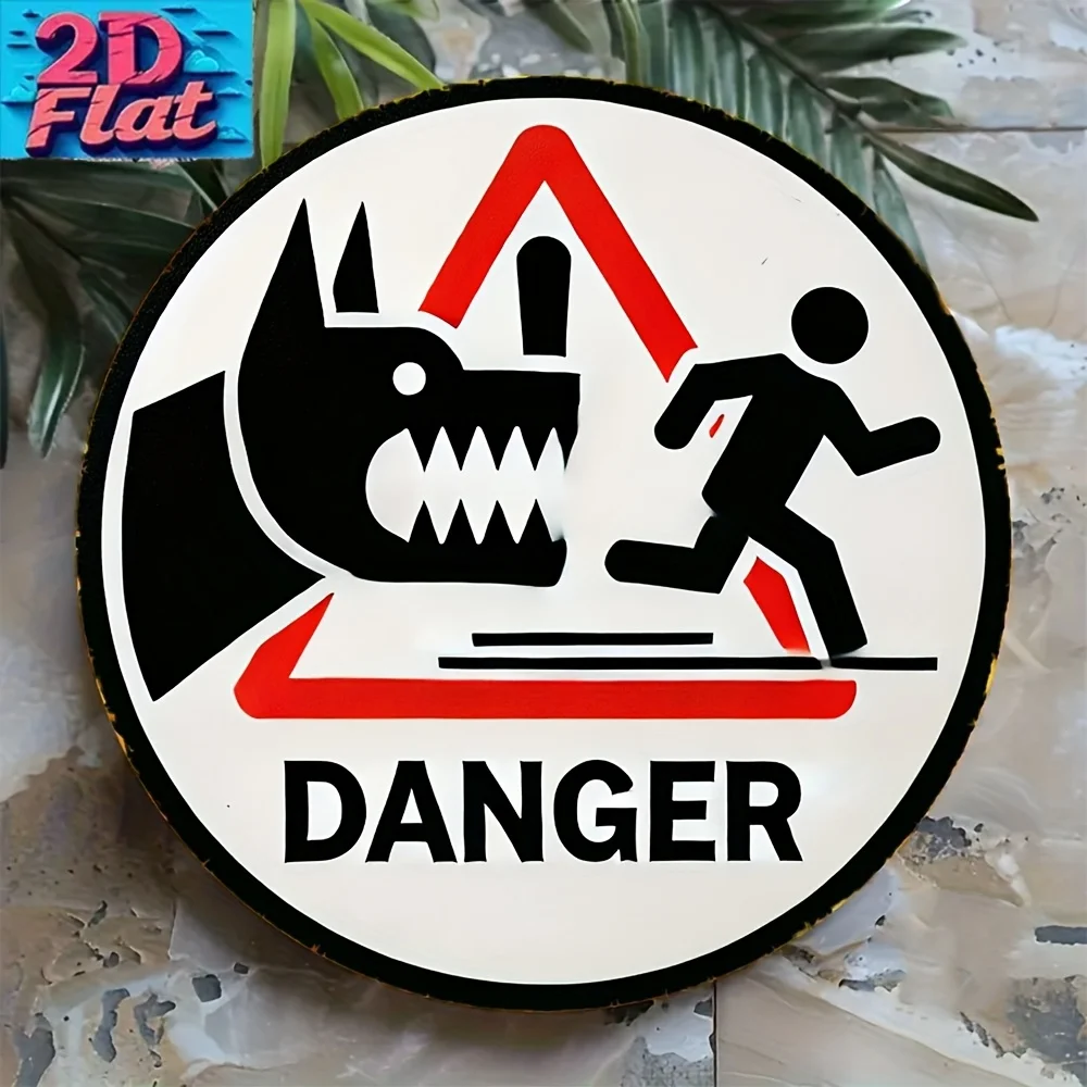 Danger Dog Threat Metal Sign 2D Flat 20.32x20.32cm Round Weather-Resistant for Home Garage Farmhouse Decor