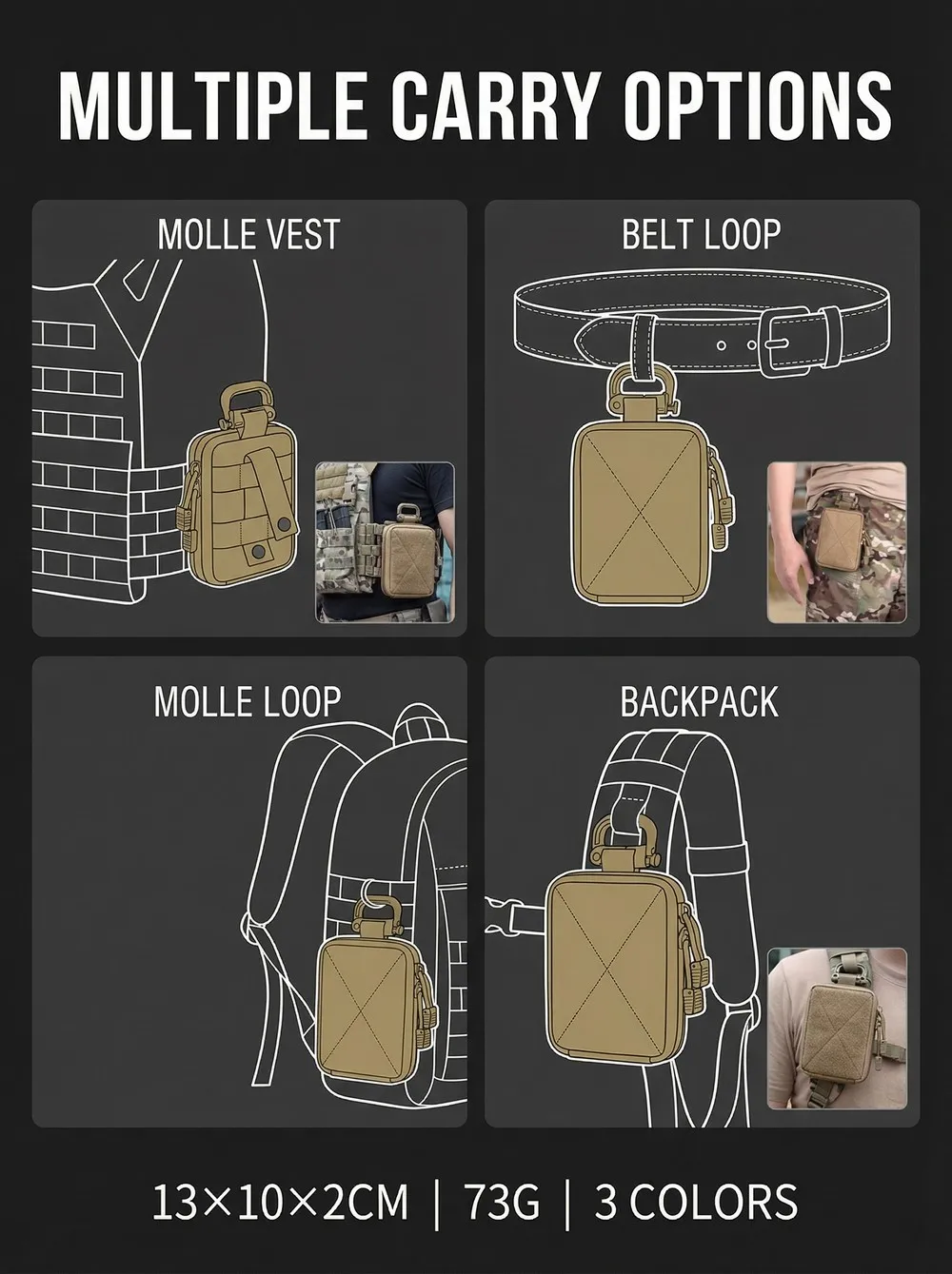 Mini Taktische Molle Mehrzweck-Tasche Multifunktionale EDC Zubehörtasche mit Klettverschluss für Jagd und Camping – Detail 9