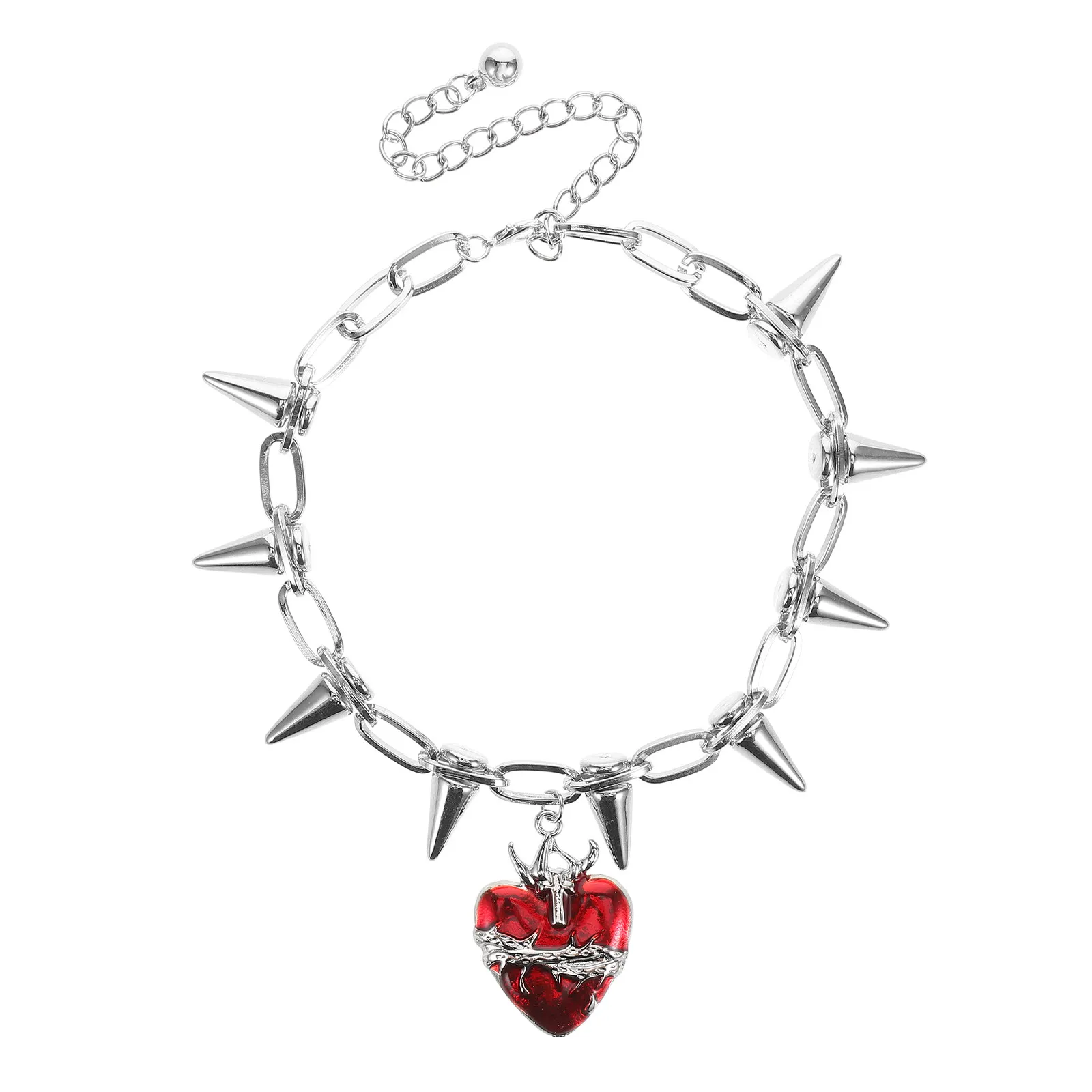 Thorn Heart Necklace Punk Style Zinc Alloy Rivet Clavicle Chain for Women Edgy Gothic Rock Jewelry Party Night Out Chunky Heart