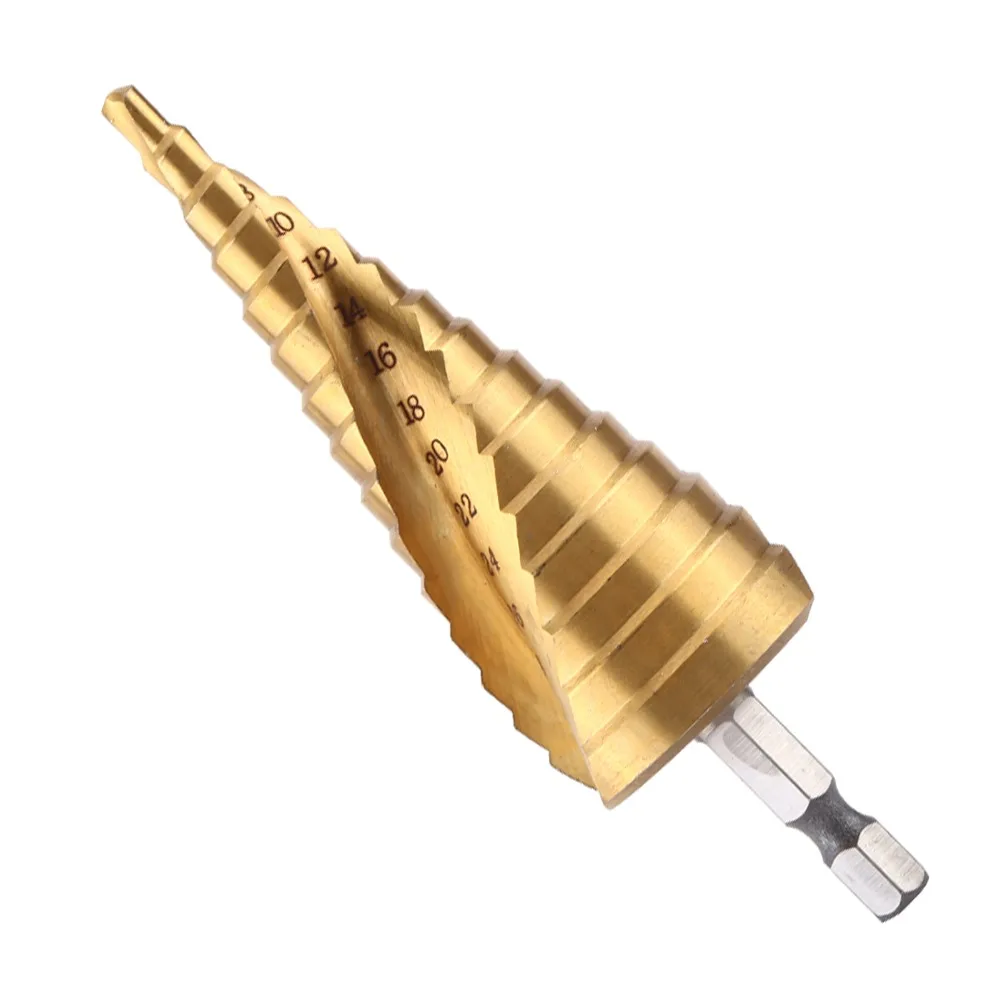 High Speed Steel Step Drill Bit Hex Shank Spiral Grooved Titanium Coated Drill Bit Titanium Coated Spiral Flute Drill Bit